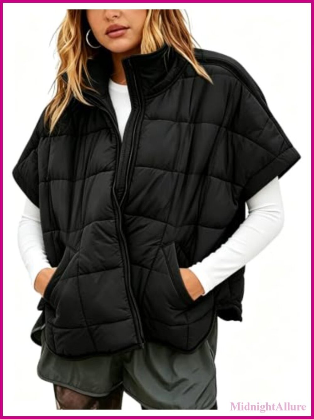 Women's Quilted Puffer Vest Cap Sleeve Zip Padded Jacket